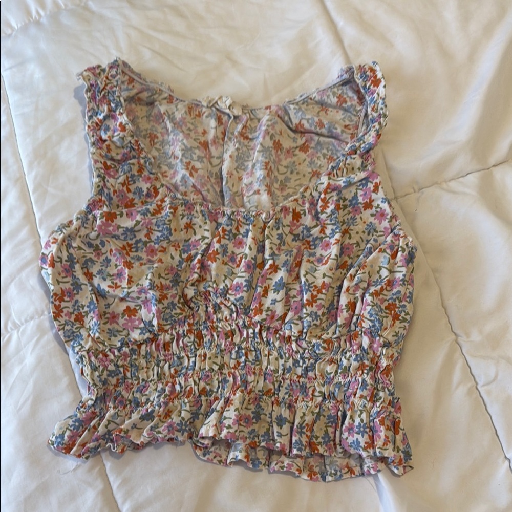 PacSun Brown and Gray Smocked Ruffled Crop Top